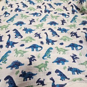 Bebe au Lait Pure & Simple Blue Green Dinosaur Baby Swaddle Lovey Blanket Muslin